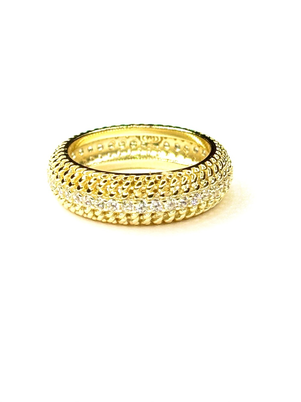 Sterling Silver & 18K Gold Plated Wheat Ring with Simulated Stones